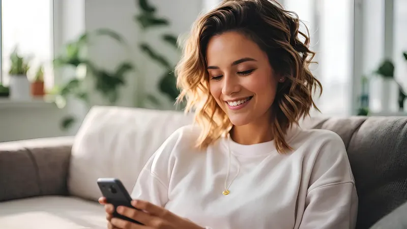 girl on sofa with phone