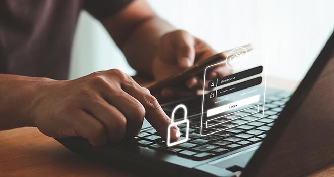 man logging into secure phone